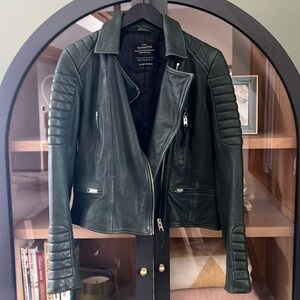 All Saints Dark Green Leather Jacket